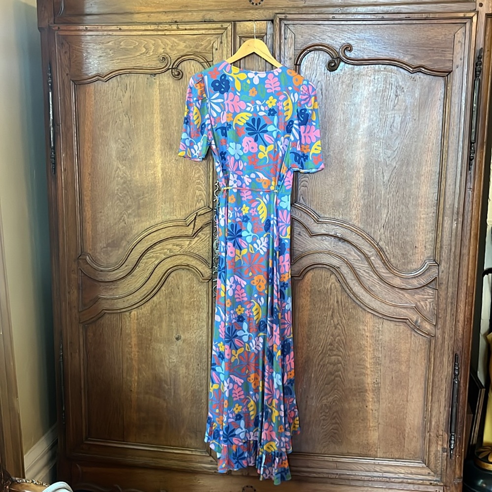 Sugarlips Floral Short Sleeve Wrap Maxi Dress - Blue Multicolor Size Small NWT - Picture 14 of 15